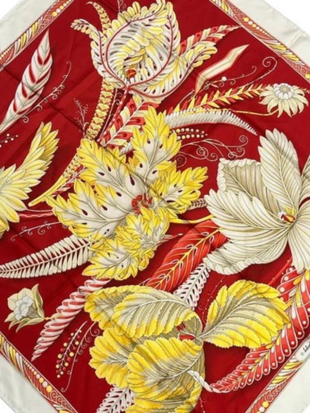 Salvatore Ferragamo Bordeaux Cream Multi Scarf